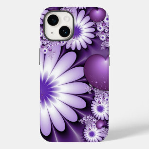 Coque Pour iPhone 14 Tomber dans l'amour Fleurs Abstraites et Coeurs Fr