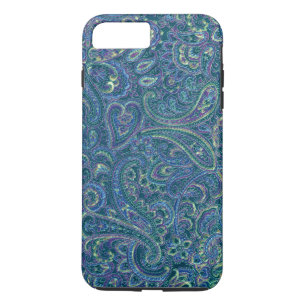 Coque iPhone 7 Plus Tons Bleus Vintage Ornate Motif en tissu Paisley