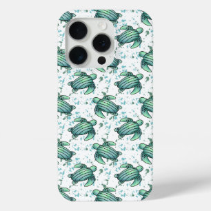 Coque iPhone 15 Pro tortue de mer aquarelle verte motif bleu animal