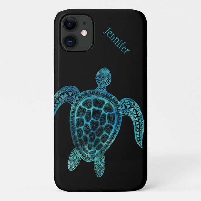 Coques Case-Mate iPhone Tortue de mer sur Noir (Dos)