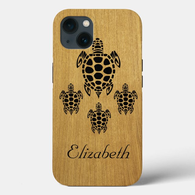 Coques Case-Mate iPhone Tortue de mer Tribal Faux Wood (Verso)