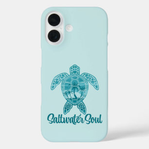 Coques iPhone 16 Tortue de mer tropicale Soul d'eau salée avec palm
