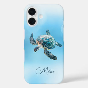 Coques iPhone 16 Tortue de mer turquoise scintillante   Côtière