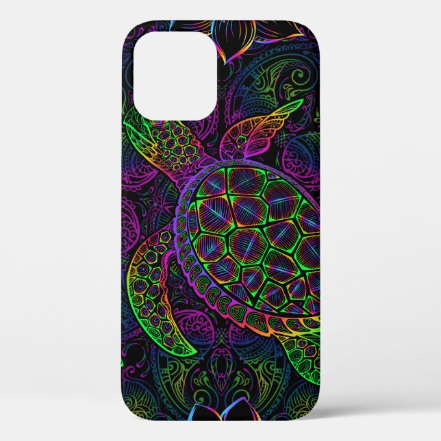 Coques Case-Mate iPhone Tortue marine dans des couleurs psychédéliques mul (Verso)
