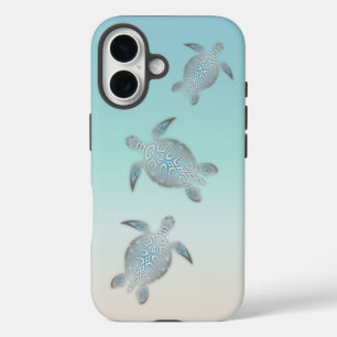 Coques iPhone 16 Tortues Argentées Style Plage Turquoise Côtière