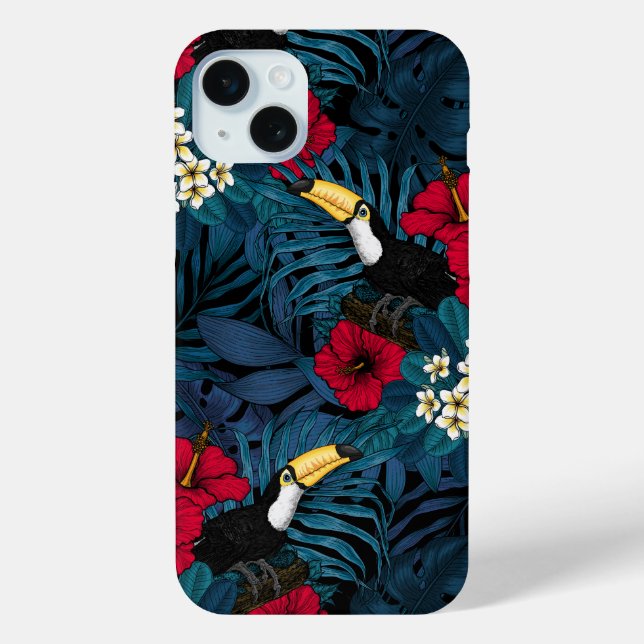 Coques Case-Mate iPhone Toucans et flore tropicale, verte et rouge (Verso)