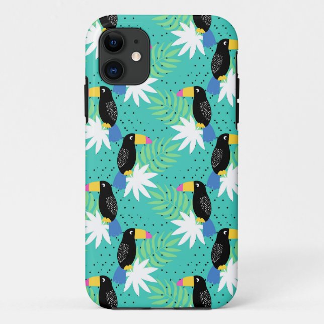 Coques Case-Mate iPhone Toucans sur Turquoise (Dos)