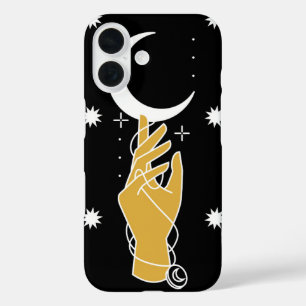 Coques iPhone 16 Touche de lune mystique - Main céleste et lune de