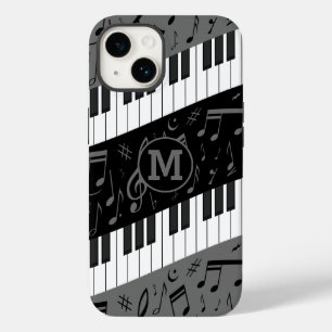 Coque Pour iPhone 14 Touches de piano monogramme et notes musicales