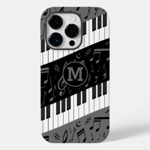 Coque Pour iPhone 14 Pro Touches de piano monogramme et notes musicales