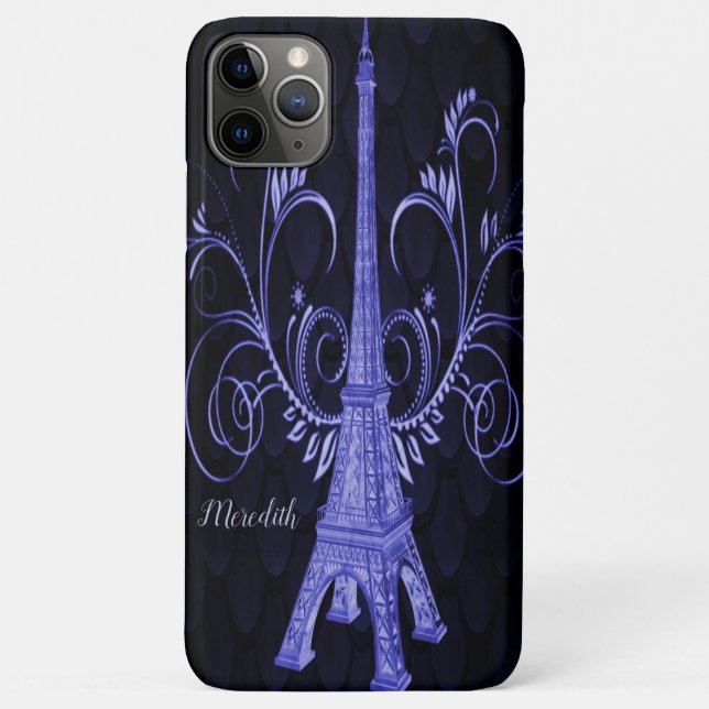 Coques Case-Mate iPhone Tour Eiffel Tourbillons floraux violets (Dos)