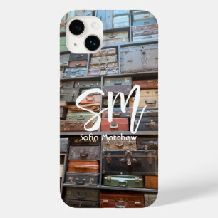 Coque Pour iPhone 14 Plus Tour valise vintage monogrammé Photo Voyage