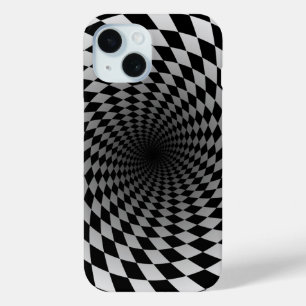 Coque Pour iPhone 15 Tourbillon à carreaux noir et blanc  