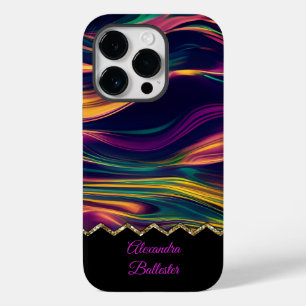 Coque Pour iPhone 14 Pro Tourbillon Abstrait Violet Or Vert Rose Jaune