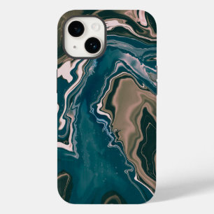 Coque Pour iPhone 14 Tourbillons en marbre bleu et rose