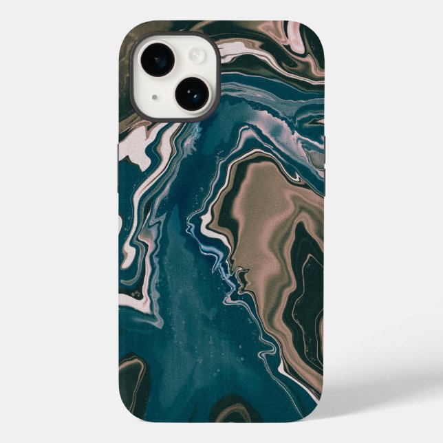 Coques Case-Mate iPhone Tourbillons en marbre bleu et rose (Verso)