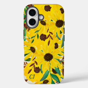 Coques iPhone 16 Tournesol Automne Bouquet floral Monogramme