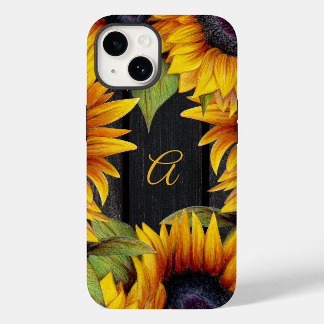 Coques Case-Mate iPhone Tournesol floral rustique jaune grange bois monogr (Verso)