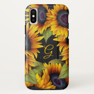 Case-Mate iPhone Case Tournesol floral rustique jaune grange bois monogr