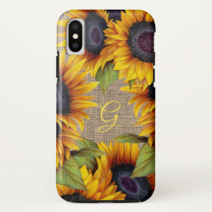 Case-Mate iPhone Case Tournesol floral rustique monogramme jaune burlap