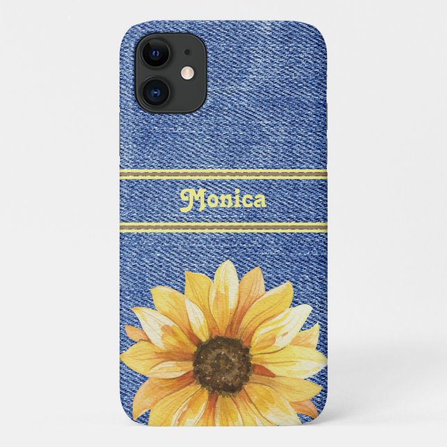 Coques Case-Mate iPhone Tournesol jaune personnalisé & Denim (Dos)