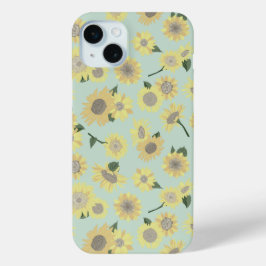 Coque iPhone 15 Mini Tournesol peint Turquoise jaune orangé