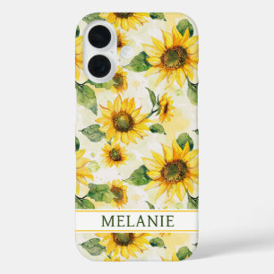 Coques iPhone 16 Tournesols à l'aquarelle Monogrammés
