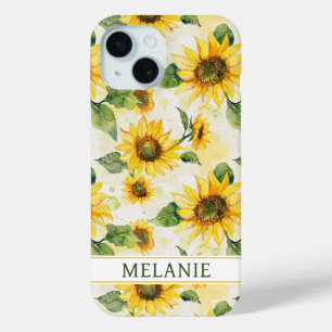 Coque Pour iPhone 15 Tournesols à l'aquarelle Monogrammés