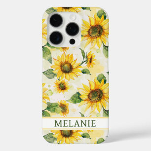 Coques iPhone 16 Pro Tournesols à l'aquarelle Monogrammés