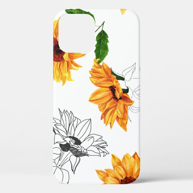Coques Case-Mate iPhone Tournesols dessinés à la main : motif jaune vif. (Verso)