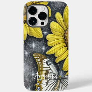 Coque Pour Pour iPhone 14 Pro Max Tournesols et papillon nom personnalisé Sherpa