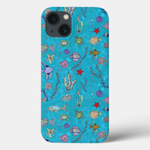 iPhone 13 Case Tourquoise Fish Pattern