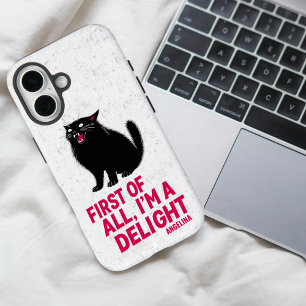 Coques iPhone 16 Tout d'abord, je suis un chat noir rugissant délec