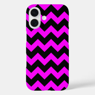 Coques iPhone 16 Tout sur Chevron Print Fuschia Hot rose et noir