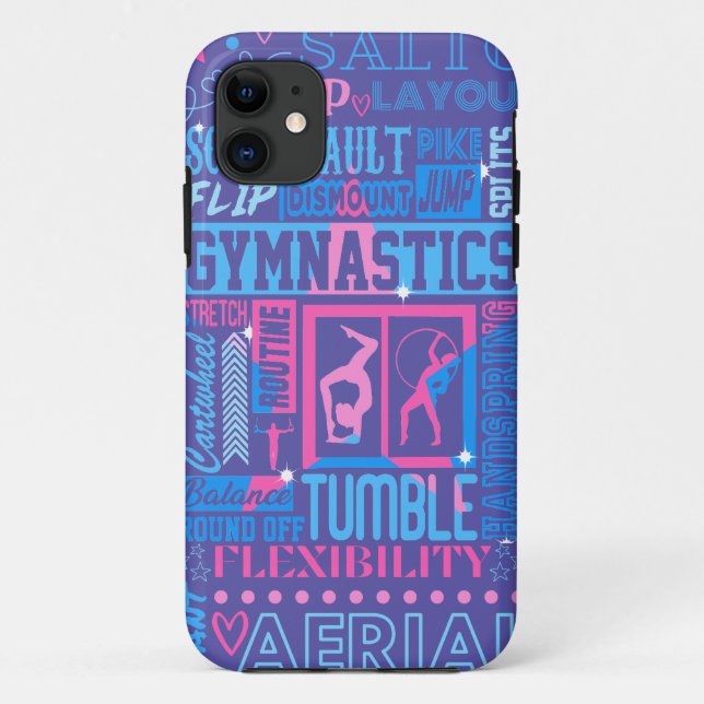 Coques Case-Mate iPhone Tout sur Gymnastique Typographie en rose et bleu (Dos)