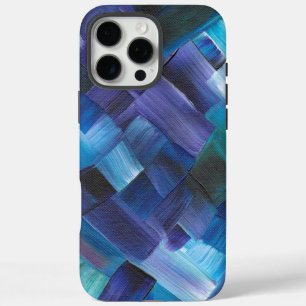 Coques iPhone 16 Pro Max Traits de pinceau abstraits en bleu, sarcelle et v