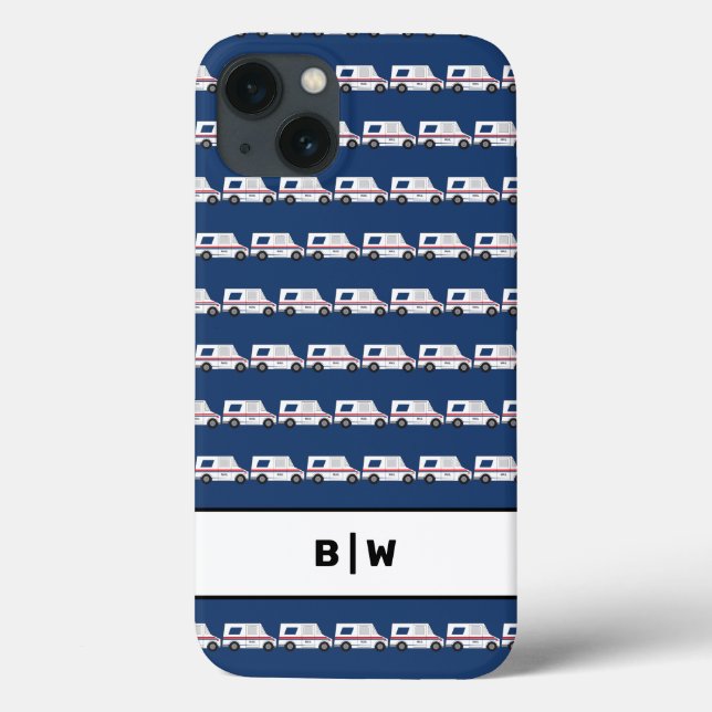 Coques Case-Mate iPhone Transporteur postal Camion Monogramme bleu (Verso)