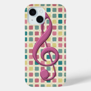 Coque Pour iPhone 15 Treble Clef Mosaic Motif rose et Turquoise