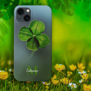 Coques iPhone 16 Trèfle Chanceux Vert Nom et Monogramme