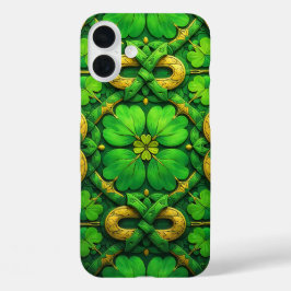 COQUES iPhone 16 PLUS TRÈFLES IRLANDAIS CELTIQUES VERTS ET OR