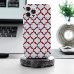 Coque iPhone 15 Pro Max Trellis blanc et rouge, treillis, Quatrefoil