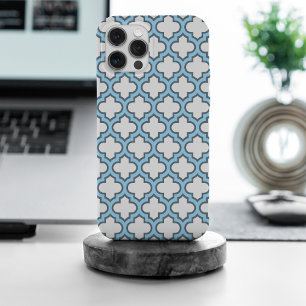 Coque iPhone 15 Pro Max Trellis bleu blanc et bébé, treillis, Quatrefoil