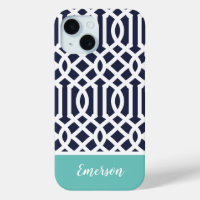 Trellis de monogramme Navy et Aqua
