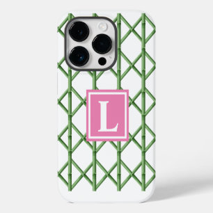 Coque Pour iPhone 14 Pro Trellis Vert Prépa Motif Bambou Monogramme