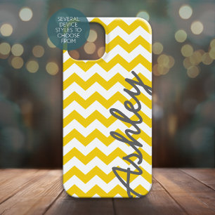 Coques Pour iPhone Trendy Chevron Motif - nom de script jaune gris