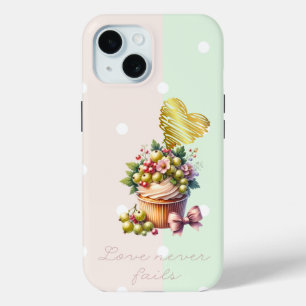 Coque Pour iPhone 15 Trendy Faith Point Vert Floral Ruban Cœur