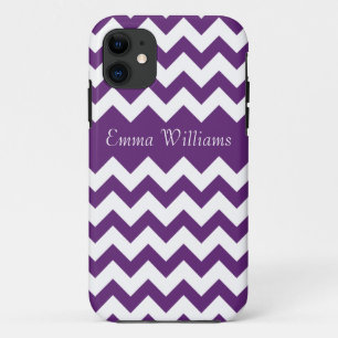 Coques Pour iPhone Trendy Purple White Chevron Motif & Custom Name