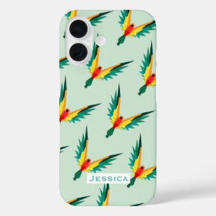 Coques iPhone 16 Trendy Tropical Bird Motif Blue Personnalisé