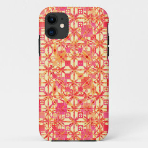 Coque iPhone 11 Tribal Batik - orange, corail rose et fuchsia