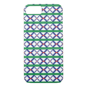 Coque iPhone 8/7 Tribal Green, bleu, rouge ethnique folk art motif